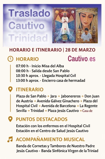 Horario e itinerario del traslado del Cautivo y la Trinidad en Málaga 2026, con salida desde San Pablo y paso por el Hospital Civil